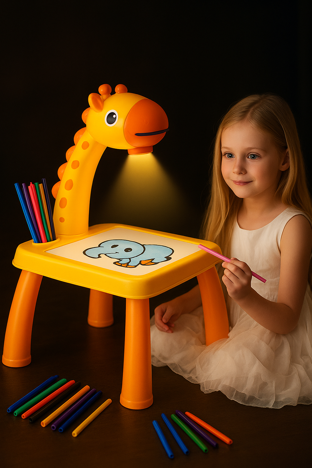 Juego de mesa de proyector de dibujo de unicornio para niños y niñas.